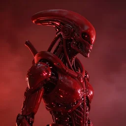 sophisticated portrait of red - tinged, atmospheric, misty, leds, futuristic cybernetic warrior alien in profile, highly intricate, detailed humanoid, trending on artstation