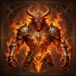 a detailed bust knight in fire, demonic, demon, symmetry, symmetrical, by greg rutkowski and justin gerard, digital art, monstrous, art nouveau, baroque style, realistic painting, very detailed, fantasy, dnd, character design, top down lighting, trending on artstation