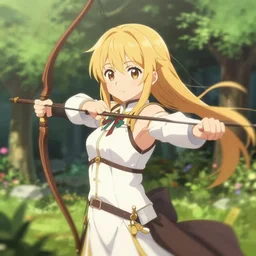 isekai cute bombshell anime girl elven archer. in a garden. cute face. aesthetic, golden ratio. beautiful lineart, depth focus, rankings pixiv, artstation, soft lighting, artistic pose, artstation, character concept, cinematic, motion blur, chromatic abberation. by trent kaniuga, kienan lafferty