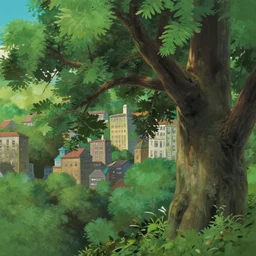a close - film still of a disney ghibli pixar painting style forest city, close up at theash tree, trending on pixiv fanbox, painted by makoto shinkai takashi takeuchi studio ghibli, aki