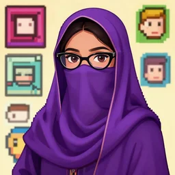 young hyderabadi female with cateye glasses wearing a purple niqab by artstation, deviantart, artslant, etsy, pixiv, artfol, artbox, cgsociety, gfxartist, 3 dvf, artful, instagram, pixels, zatista, artpal, guangjian, frank stella, beeple, giger, kuskov, zaw
