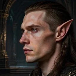 dungeons and dragons dark elf character closeup side profile portrait, dramatic light, dungeon background, 2 0 0 mm focal length, painted by stanley lau, painted by greg rutkowski, painted by stanley artgerm, high detail, real life skin, freckles, 8 k, stunning detail, works by artgerm, greg rutkowski and alphonse mucha, unreal engine 5, 4 k uhd, digital art, trending on artstation