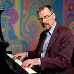 portrait of walter white playing piano, psicodelic