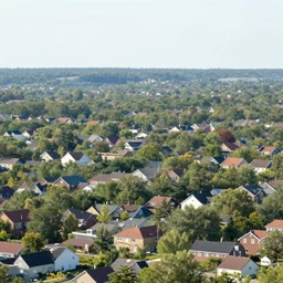 suburban landscape fine detail color focus central composition by simon stalenhag