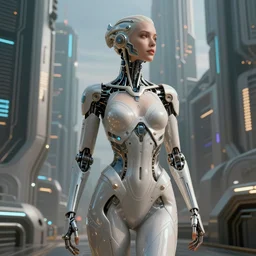 ultra realistic, cyborg woman, metahuman, in a space metropolis, cyberpunk, sci-fi, fantasy, intricate details, elegant, highly detailed, photorealistic, octane render, 8k, unreal engine, concept art, art by artgerm and greg rutkowski and alphonse mucha