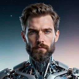 retrofuturistic portrait of a bearded man cybernetic nano enhancements, gradient space graphics in background, close up, quint buchholz, wlop, dan mumford, artgerm, liam brazier, peter mohrbacher, raw, featured on artstation, octane render, cinematic, elegant, intricate, 8 k