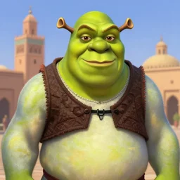 portrait of shrek in marrakech, highly detailed, digital painting, artstation, concept art, smooth, sharp focus, illustration, art by artgerm and greg rutkowski and alphonse mucha