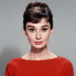 portrait of Audrey Hepburn in red dress by Modigliani