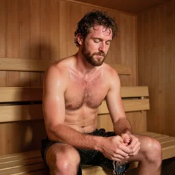 photo of redneck washing himself in sauna