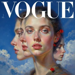 3 d, sci - fi, close - up, fashion model face, stars, cinematic, clouds, sun rays, vogue cover style, poster art, blue mood, realistic painting, intricate oil painting, high detail illustration, small red roses, figurative art, multiple exposure, poster art, by tooth wu and wlop and beeple and greg rutkowski