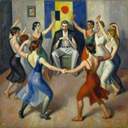 a beautiful masterpiece painting of people who dance around and suppose while the secret sits in the middle and knows, oil painting by cuno amiet, andrey remnev, frank stella, james jean, kazimir malevich, pavel filonov, robert rauschenberg, trending on artstation