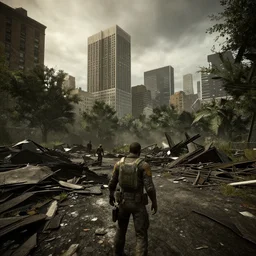 central park, new york city in ruins post - nuclear war in fallout 4, in game screenshot