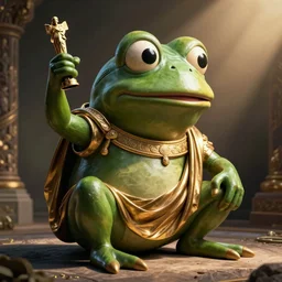 a sculpture of pepe the frog as an ancient roman deity, dramatic lighting, cinematic