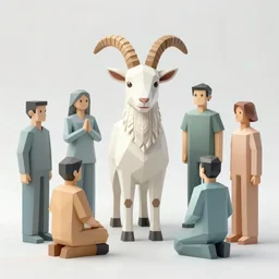 A diverse group of geometrically shaped people surrounding and worshipping a devilish Luciferian goat, in the style of Corporate Memphis, Alegria style, Big Tech art style, simple, 2010s art, generic, colorful, minimalist