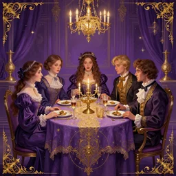 lovecraftian dinner party. digital art by eugene de blaas, ross tran, and nasreddine dinet, purple and gold color scheme, intricately detailed, in the style of romanticism. artstation, greg rutkowski