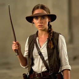 a cinematic cinemascope portrait still of greta thunberg as indiana jones with a whip n in indiana jones and the last crusade ( 1 9 8 9 ),