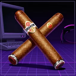 A cyberpunk cigar, inspired by Tron, Trending on Artstation, Digital screenshot, 1980s Computer Graphics,