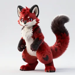 photorealistic male body weasel furry ( red & black ) fursona, attached tail