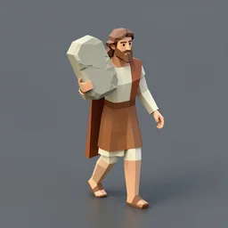 isometric low poly scene of Moses from the Bible carrying tablets of stone