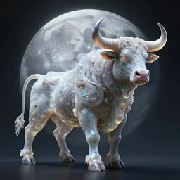 a theriomorphic holobiont, half - mushroom half - bull, concept art, moon, translucidluminescence, iridescent, intricate, kim jung gi, james jean, horsley, organic detail, cinematic, epic wide shot, ultra detailed, sharp focus, smooth, global illumination, photorealistic, 8 k render