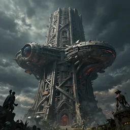 detailed giant aliens ship over the tower of babel, beautiful dramatic moody lighting, subsurface scattering, cinematic atmosphere, by Jean Giraud, Alex Grey, Zdzislaw Beksiński, Dan Mumford, Patiphan Sottiwilaiphong, octane render, Vray, Arnold