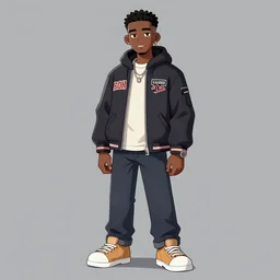 huey freeman from boondocks in an acronym techwear outfit, anime, character design, in the style of akihiko yoshida, high definition, fullbody, artstation, 4 k