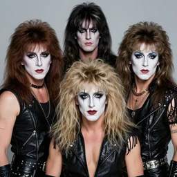 a 1 9 8 0 s hair metal band with exaggerated stage makeup, promo photo, fine detailed, photorealistic, portrait