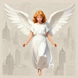 angel, city detailed on background, art by wloop