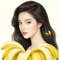 the portrait of an absurdly beautiful, graceful, elegant, and classy woman made of bananas and petals, an ultrafine detailed illustration by kim jung gi, irakli nadar, intricate linework, bright colors, final fantasy, behance contest winner, angular, unreal engine 5 highly rendered, global illumination, radiant light, detailed and intricate environment