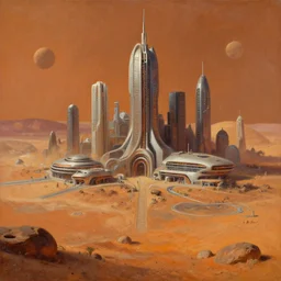 Trending on artstation, a futuristic city on mars, very futuristic, detailed matte painting, oil on canvas