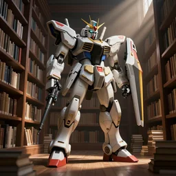 a mecha in a library, dramatic lighting