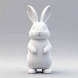 clean 3 d model of a pure white rabbit standing on its hind legs, pure black emptybackground, 9 0 degrees horizontal view angle
