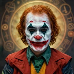 putin clown by mandy jurgen, ugly, coward, hyper realistic, sharp focus, depth of field, hyper detailed visionary art, symmetric, magic symbols, holy halo, dramatic ambient lighting, high detail, vibrant colors,
