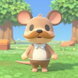 3 d render of a rat character with a long mustache from the game animal crossing