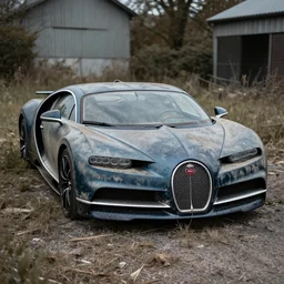 an abandoned derelict dirty bugatti chiron