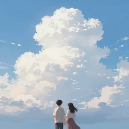 sky, spring, couple lover, beautiful cloud, quiet, anime background, illustration, sharp focus, intricate, smooth, super wide angle, trending on artstation, trending on deviantart