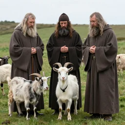 photo of breton monks looking like rasputin, with a goat