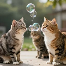 “realistic cats blowing bubbles”