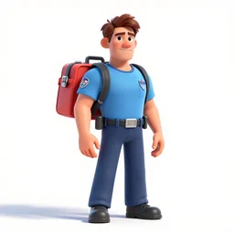stern paramedic with medical bag, stylized pixar-style 3d render, full body, standing, isolated on a pure white background, centered, whole figure in frame, sharp focus, studio lighting