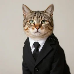 cat wearing black suit