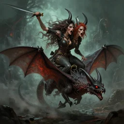 demon with two head riding on bat with three head and snake tail rampaging, fan art, twitter, tumblr, digital art, concept art, ultra detail, fantasy, dungeons and dragons, video game, 4 k, horror, painted, terror, leesha hannigan, wayne haag, reyna rochin, ignacio fernandez rios, mark ryden, iris van herpen, best on artstation, best on cgsociety,