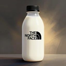the north face white bottle filled with milk, round bottle, black top, concept art, matte, sharp focus, illustration, art by aenaluck, artgerm, modern