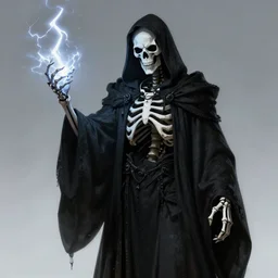 portrait of an dark ominous skeleton king dressed in black robes wielding deadly electric powers, oil on canvas, gothic style, ornate, elegant, highly detailed, concept art, trending on artstation
