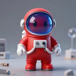 a red suit astronaut shaped like a bean with a blue visor 4 k