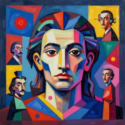A surreal neon painting of Zaha hadid 3d kandinsky house face portrait made of cubism futuristic picasso sculptures in 3 point perspective by Joan miro and Vladimir kush and dali and kandinsky, 3d, realistic shading, complimentary colors, vivid neon colors, aesthetically pleasing composition, masterpiece, 4k, 8k, ultra realistic, super realistic,