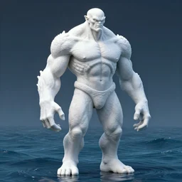 singular cthulhu humanoid giant figurine, pale white skin. broad shoulders. strong torso. digital art, standing in the ocean, trending on artstation, rendered by octane, look at all that detail, amazing!