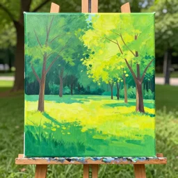 Tracer painting on a canvas at a park, vivid colors, natural sunlight, matte painting by Greg Hildebrandt and Artgerm and Ross Tran, highly detailed