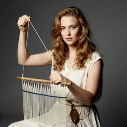 The beautiful young actress Charlotte Rampling as the greek Fate Clotho, one of the weavers of Destiny, photographed in the Style of Annie Leibovitz , studio lighting