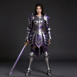 full body photo of a beautiful female warrior with amethyst encrusted armour