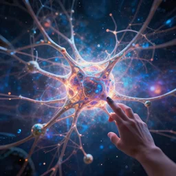 letting go of reality and experiencing the quantum feild, comic book art, cinematic, highly detailed, realistic, beautiful cosmic neural network, octane render, unreal engine, depth of field, trending on artstation